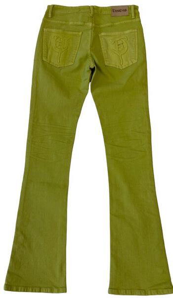 "BUTTON FLY" Green Stacked Jeans