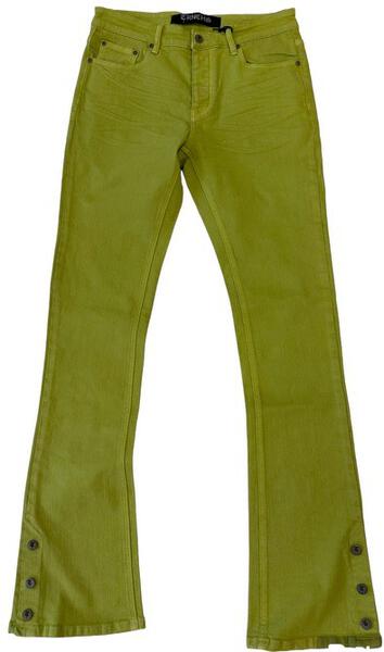 "BUTTON FLY" Green Stacked Jeans