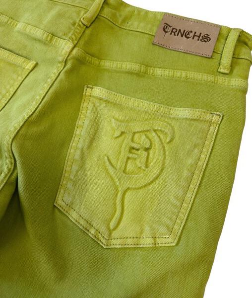 "BUTTON FLY" Green Stacked Jeans