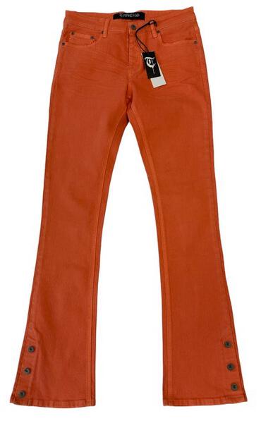 "BUTTON FLY" Orange Stacked Jeans