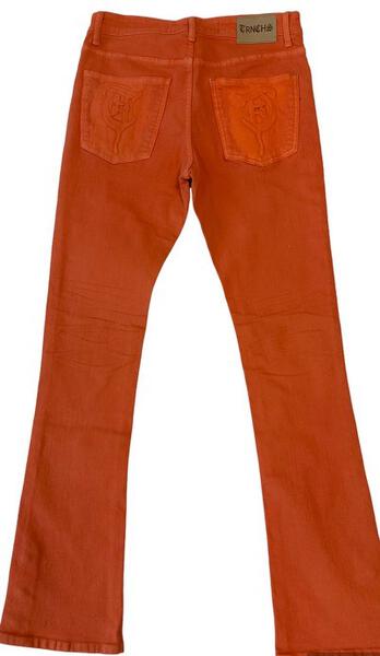 "BUTTON FLY" Orange Stacked Jeans