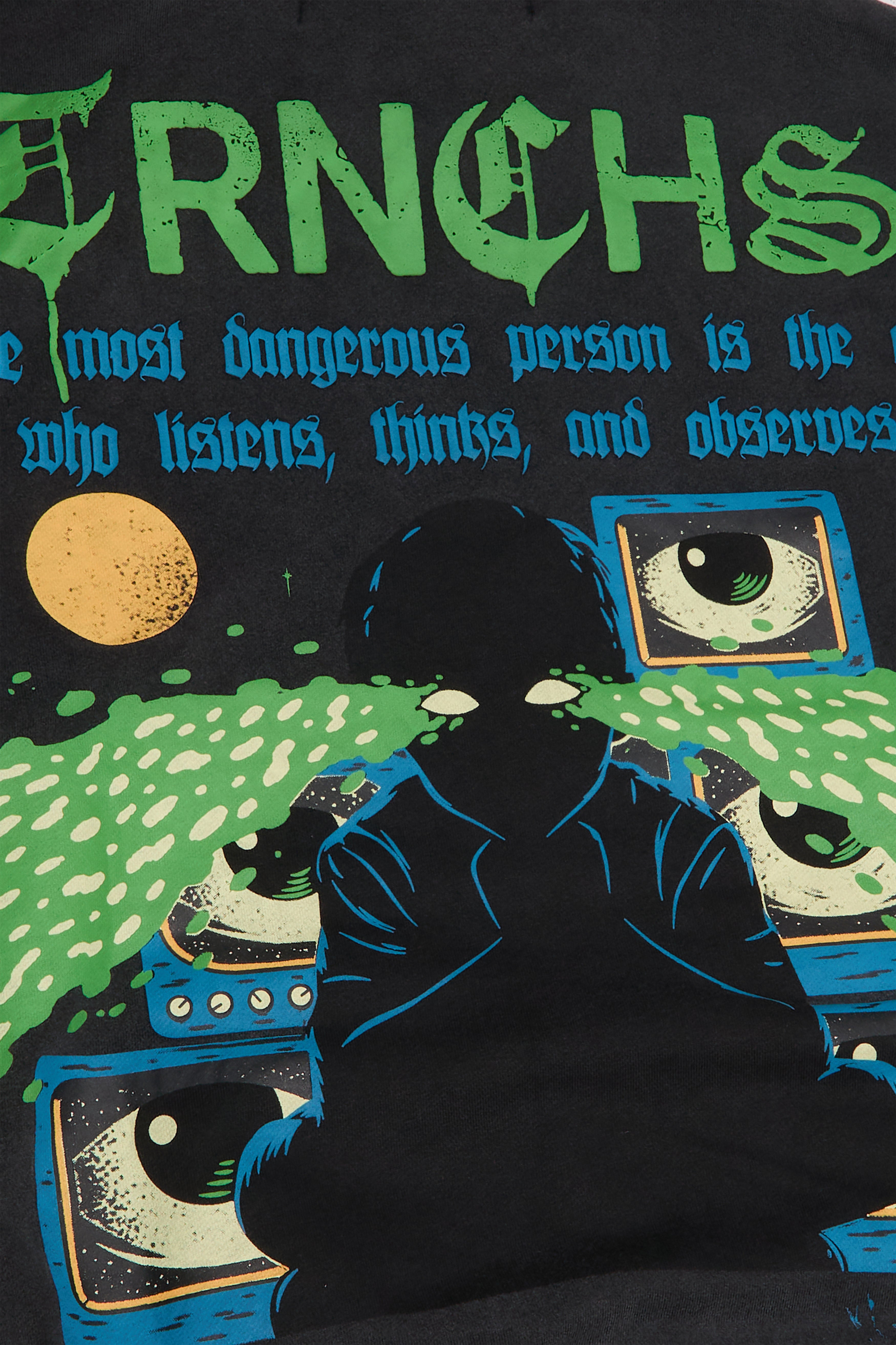 Sale "OBSERVES" Vintage Black Hoodie