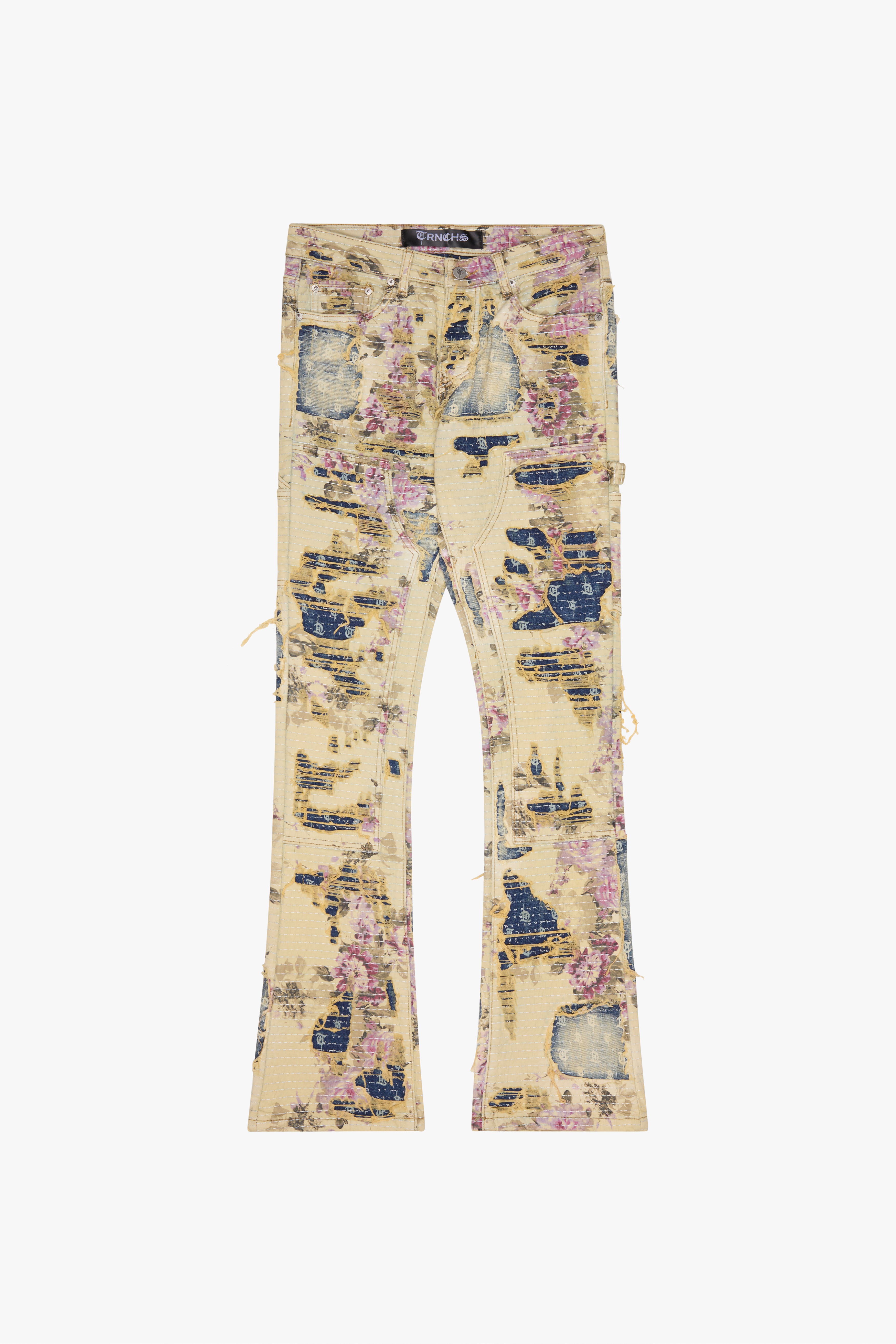 "THE GARDENER" Stacked Blue/Yellow Jeans