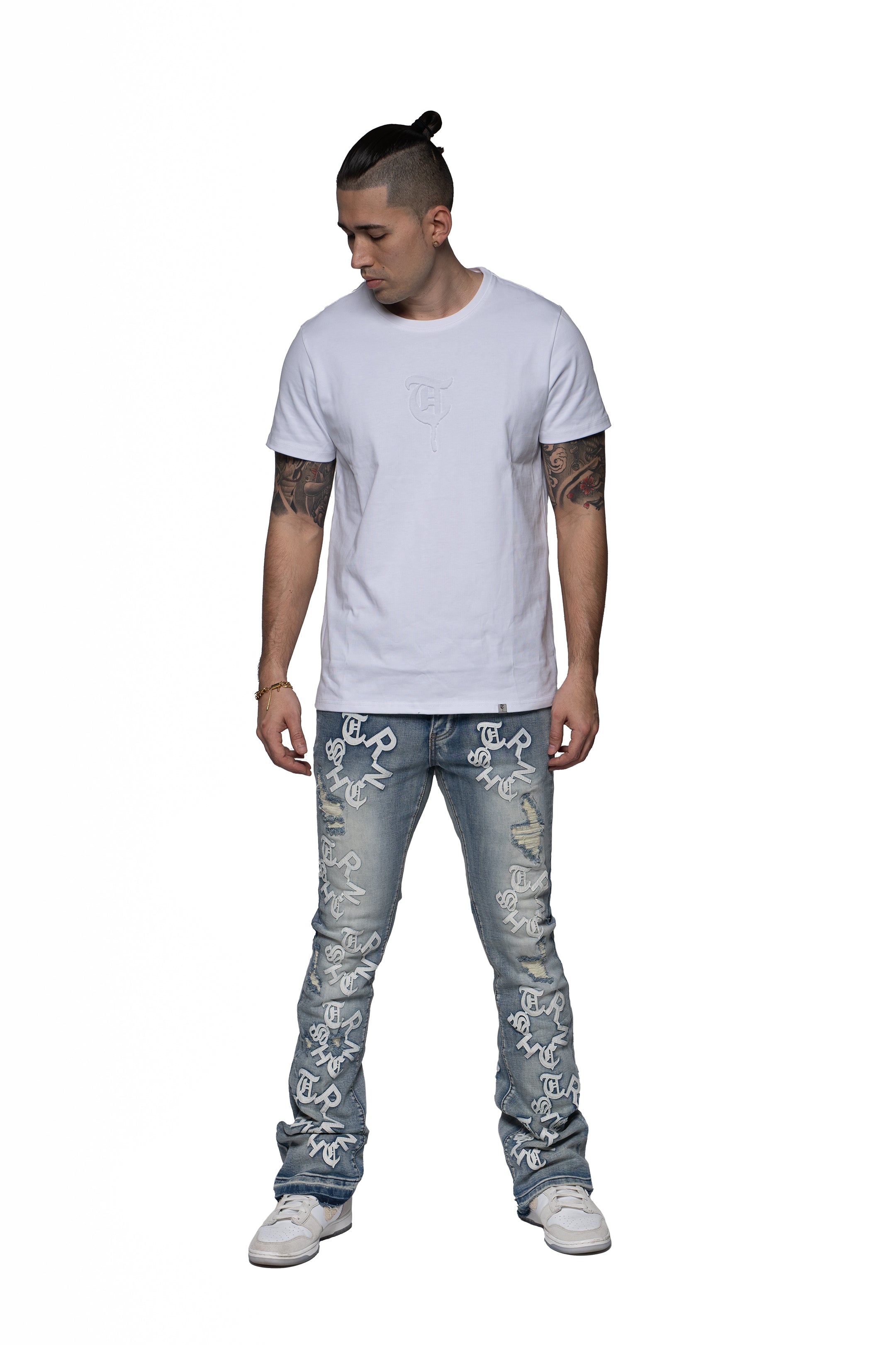 "TEAR" Stacked Light Blue Wash Jeans