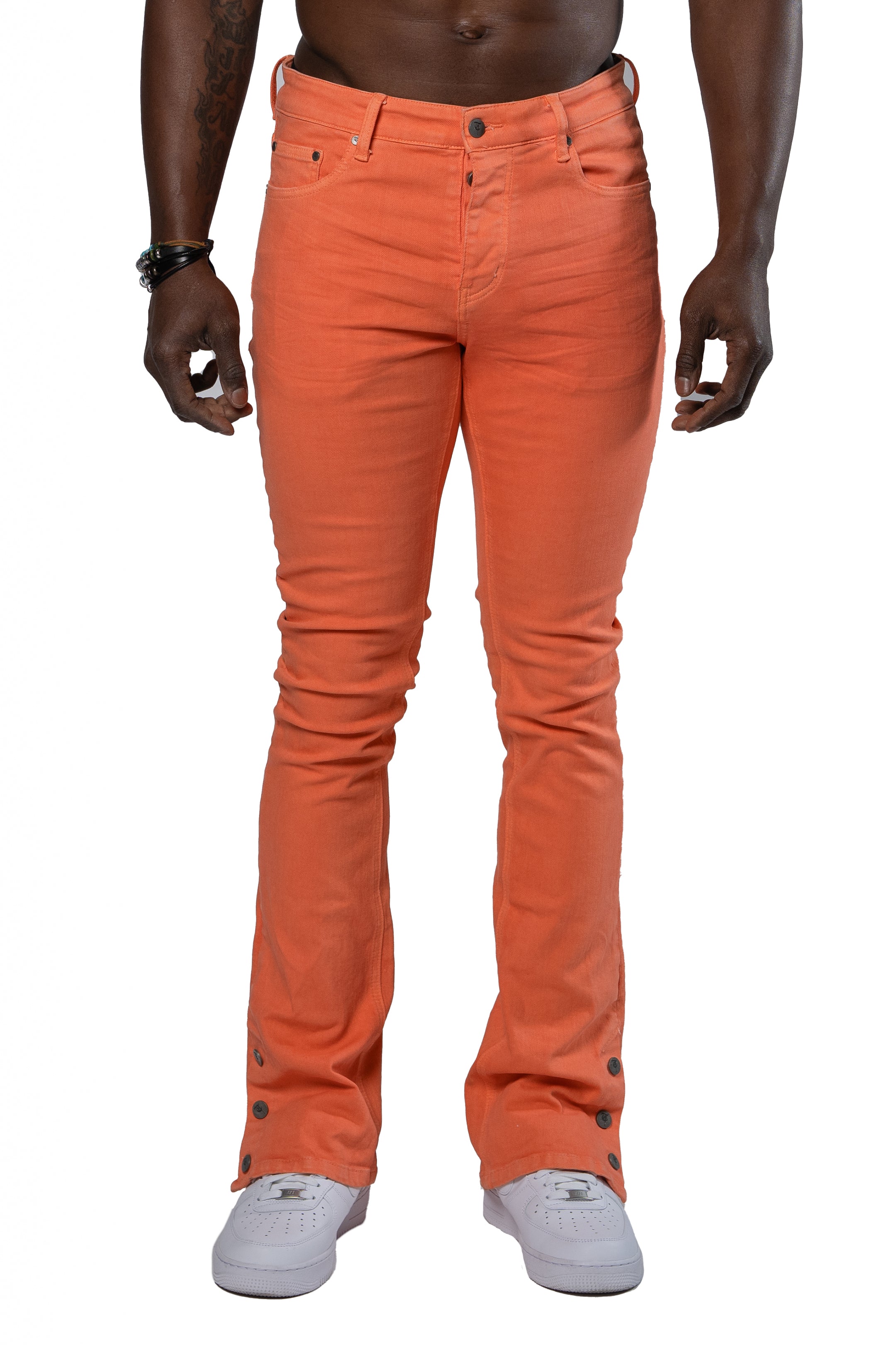 "BUTTON FLY" Orange Stacked Jeans