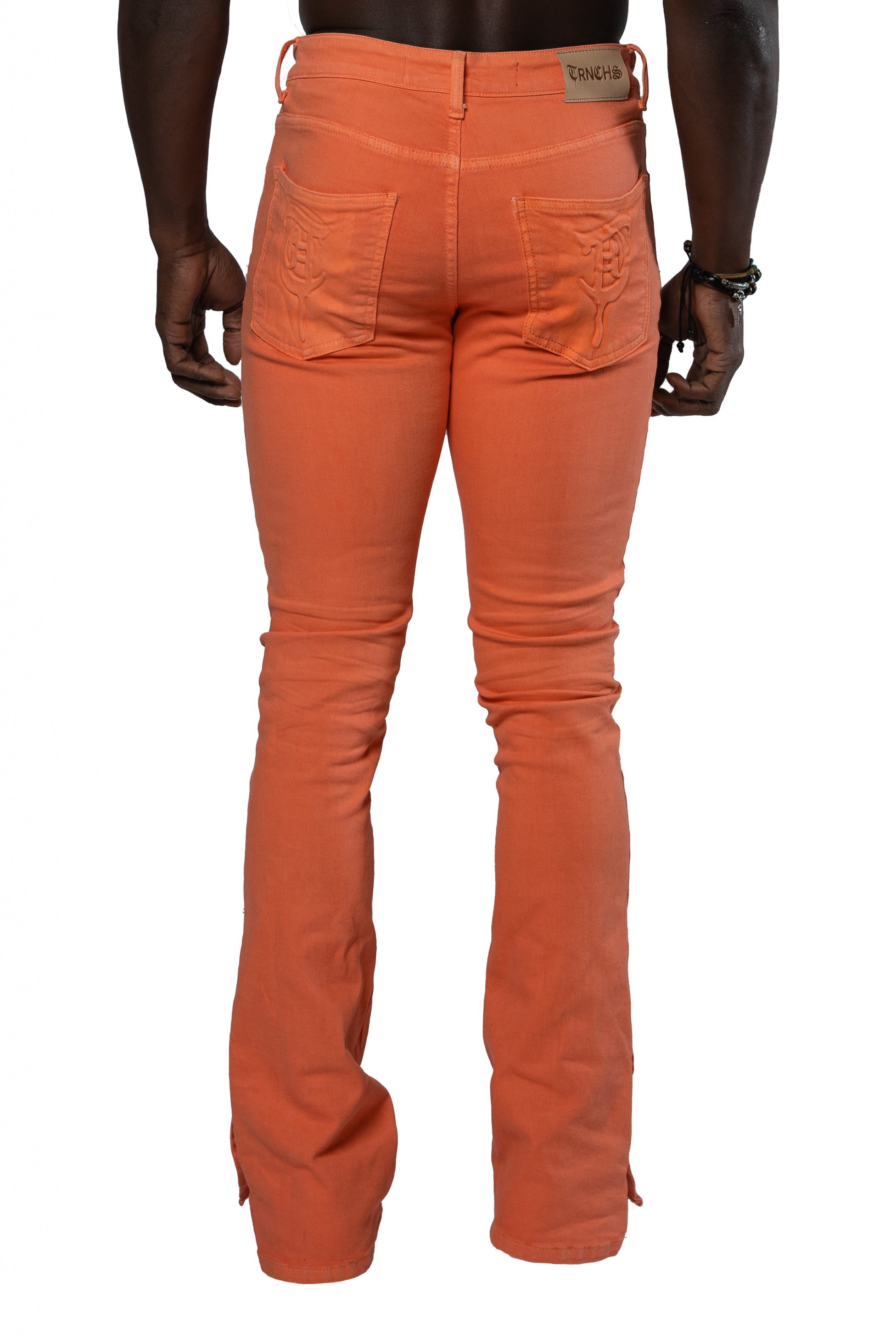 "BUTTON FLY" Orange Stacked Jeans