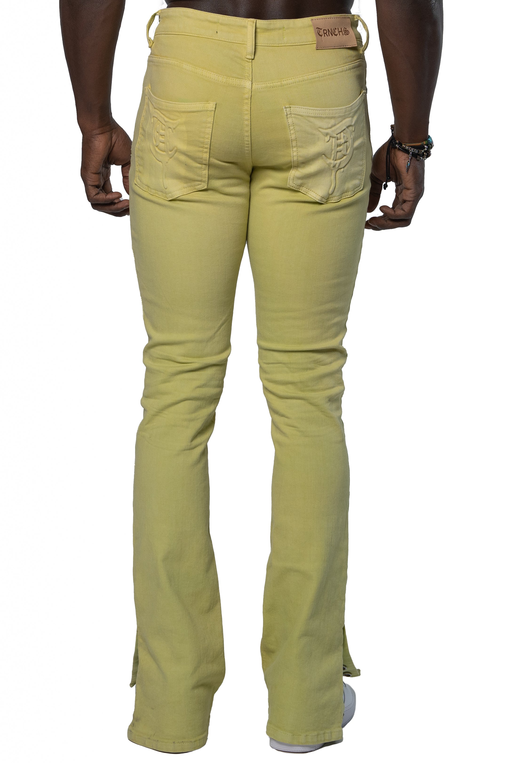 "BUTTON FLY" Green Stacked Jeans