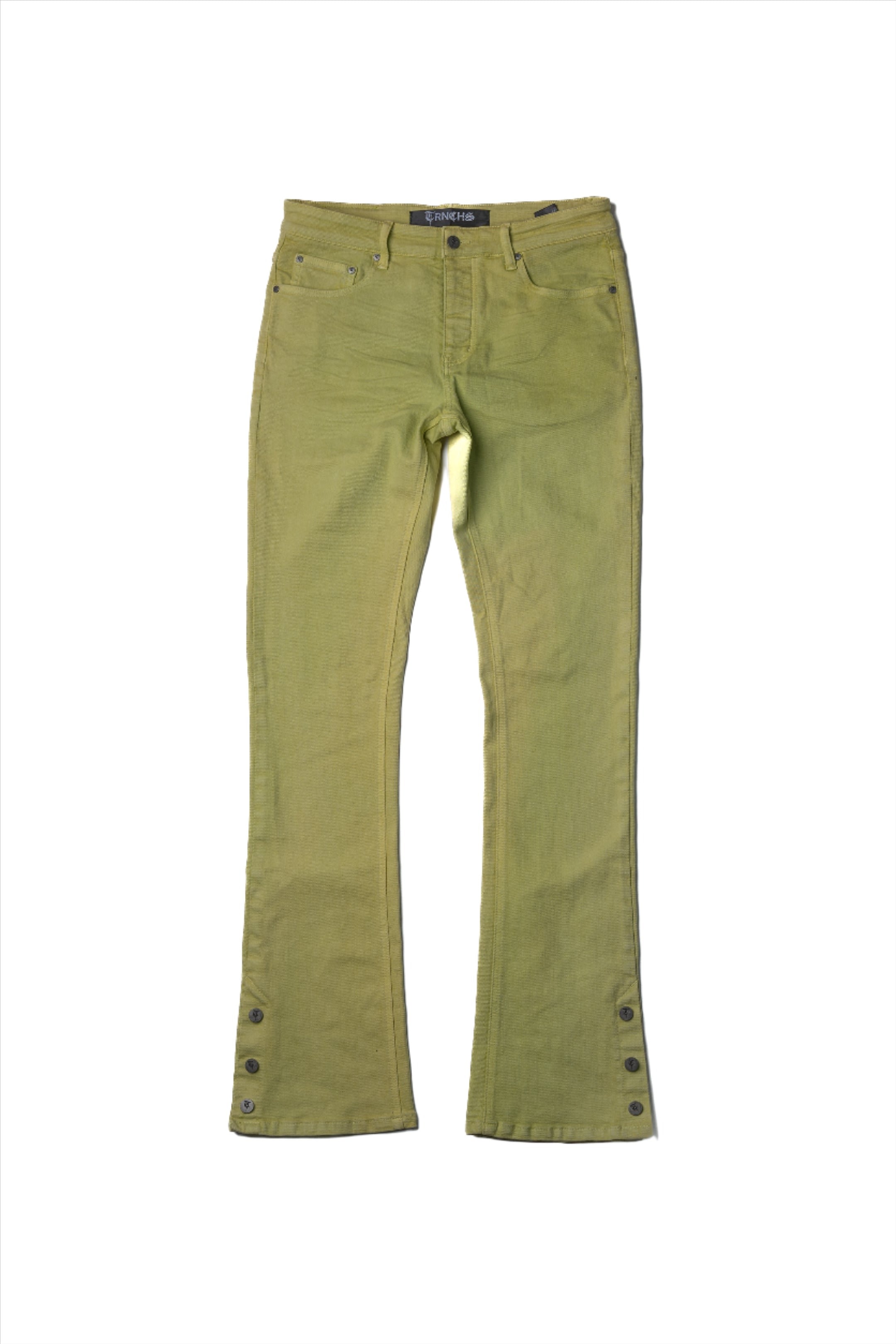 "BUTTON FLY" Green Stacked Jeans