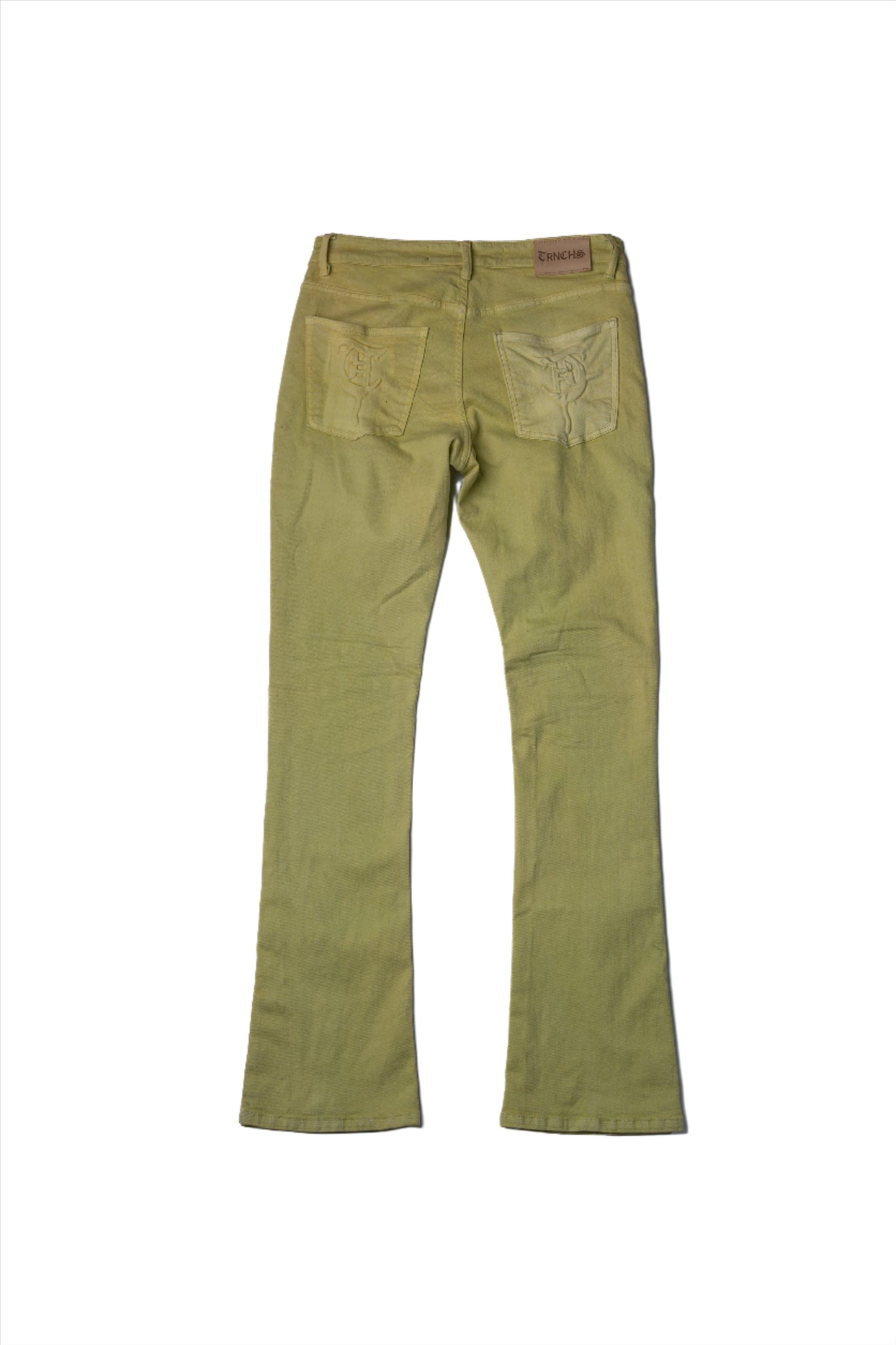 "BUTTON FLY" Green Stacked Jeans