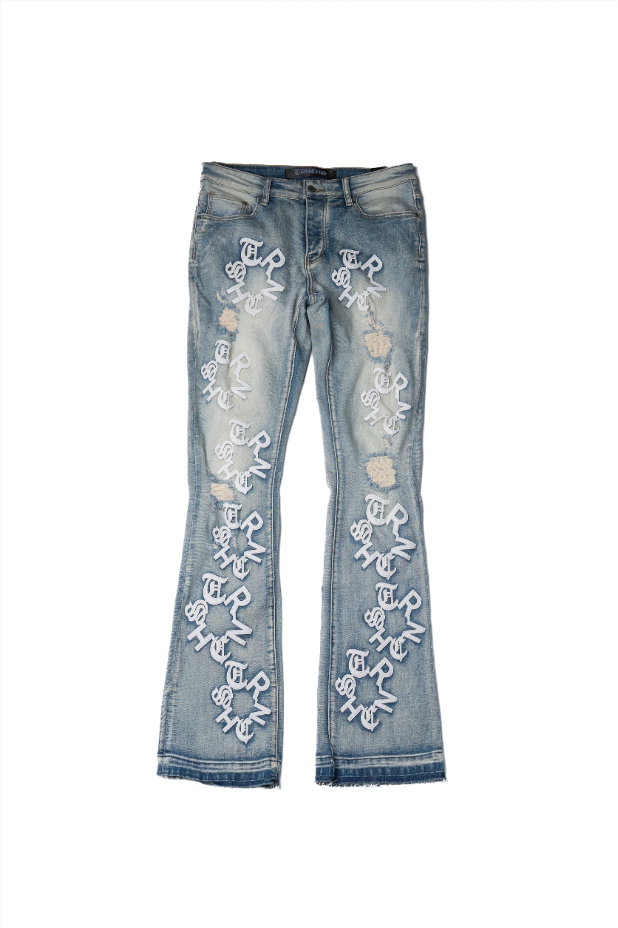 "TEAR" Stacked Light Blue Wash Jeans