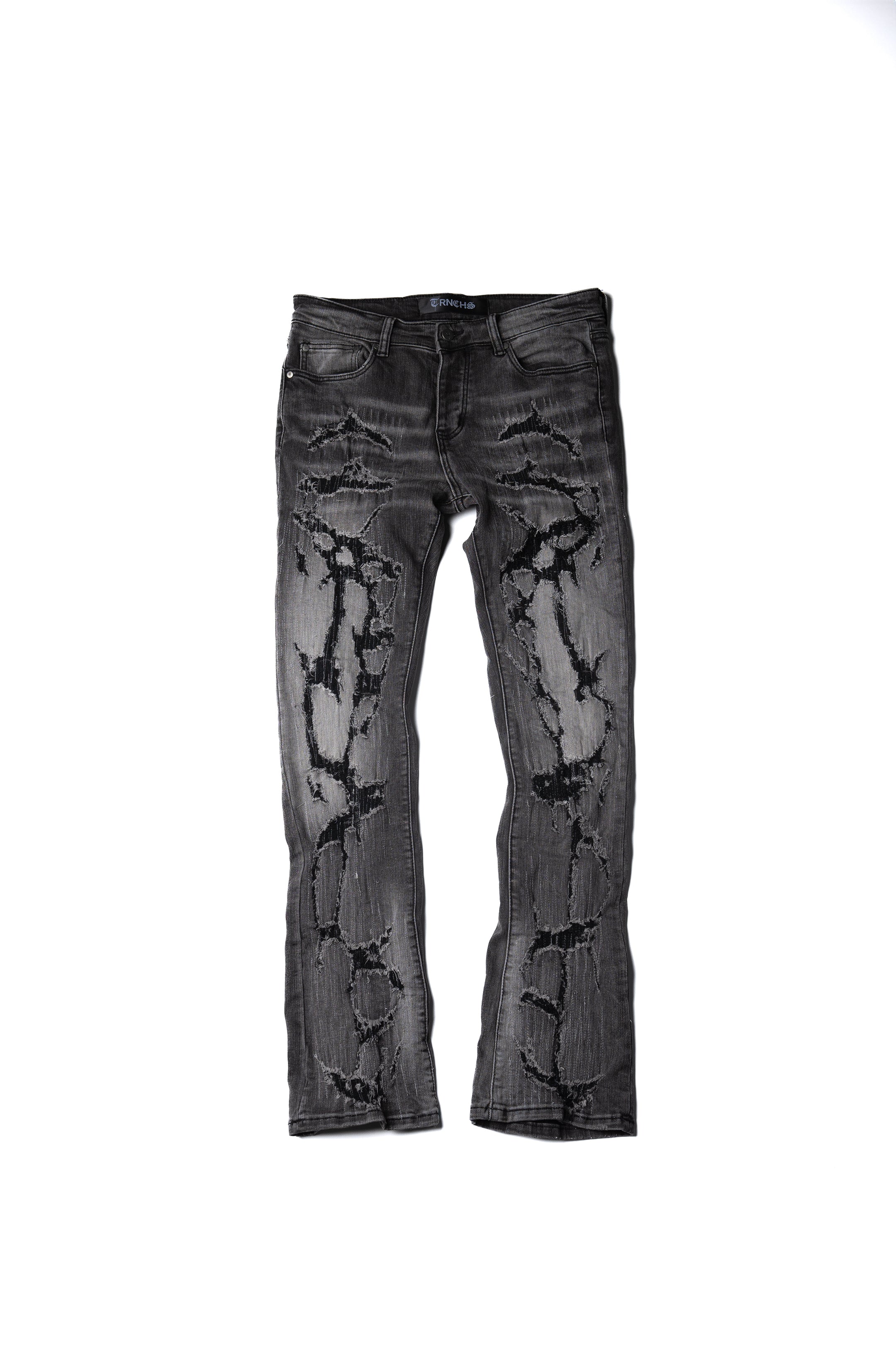 Black "THUNDER" Stacked Jeans