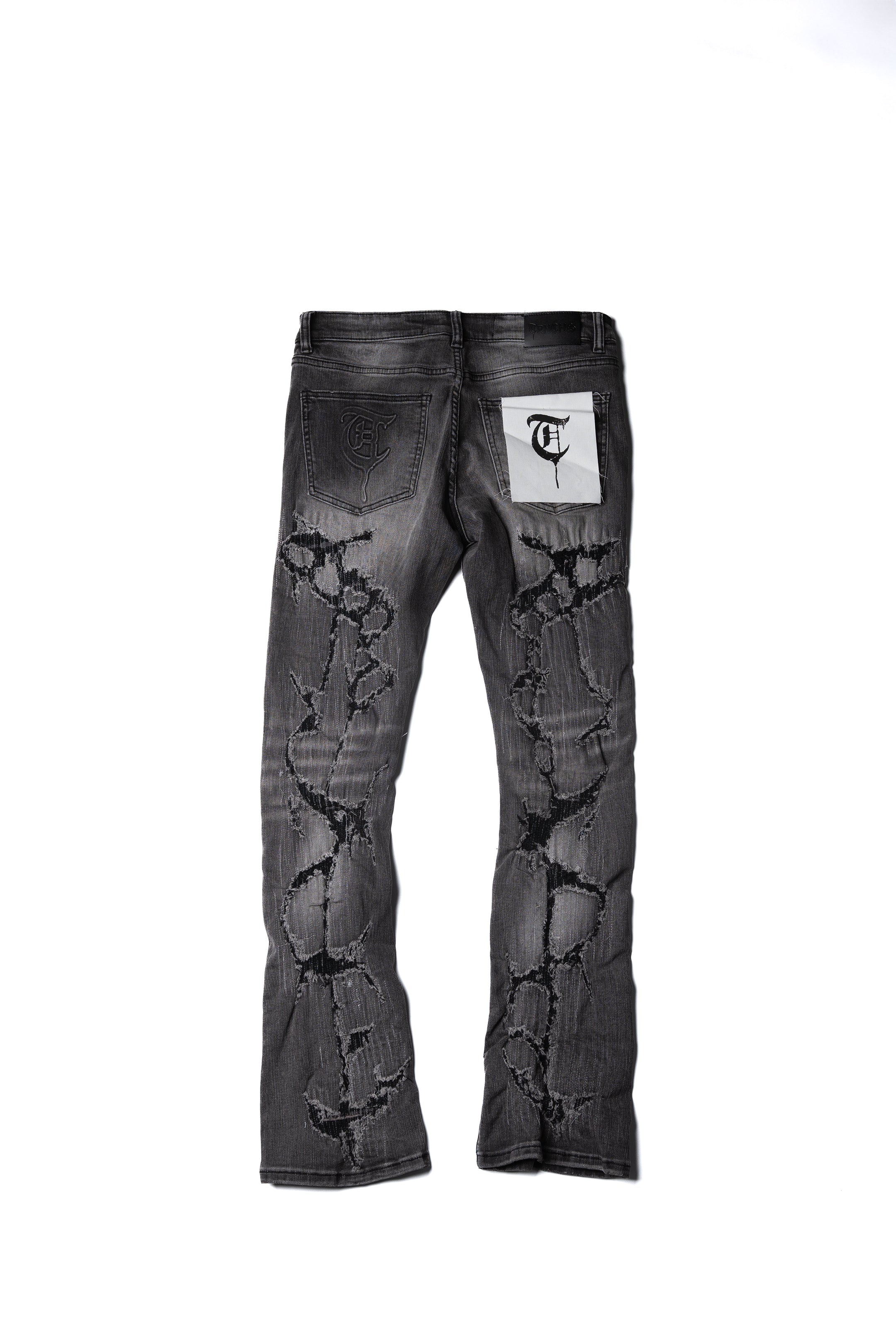 Black "THUNDER" Stacked Jeans