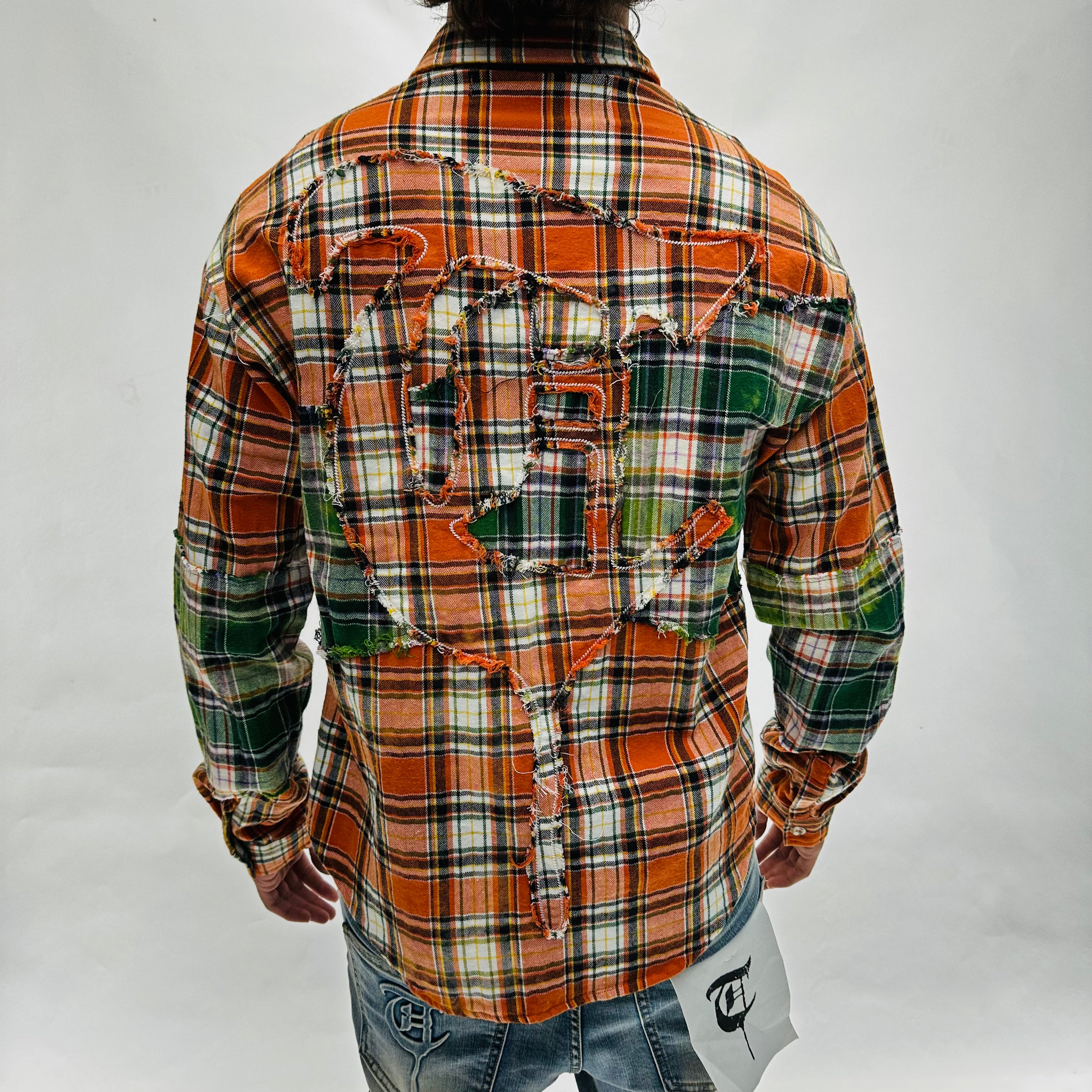 "RIP AND REPAIR WOVEN" Orange/Green Button Up