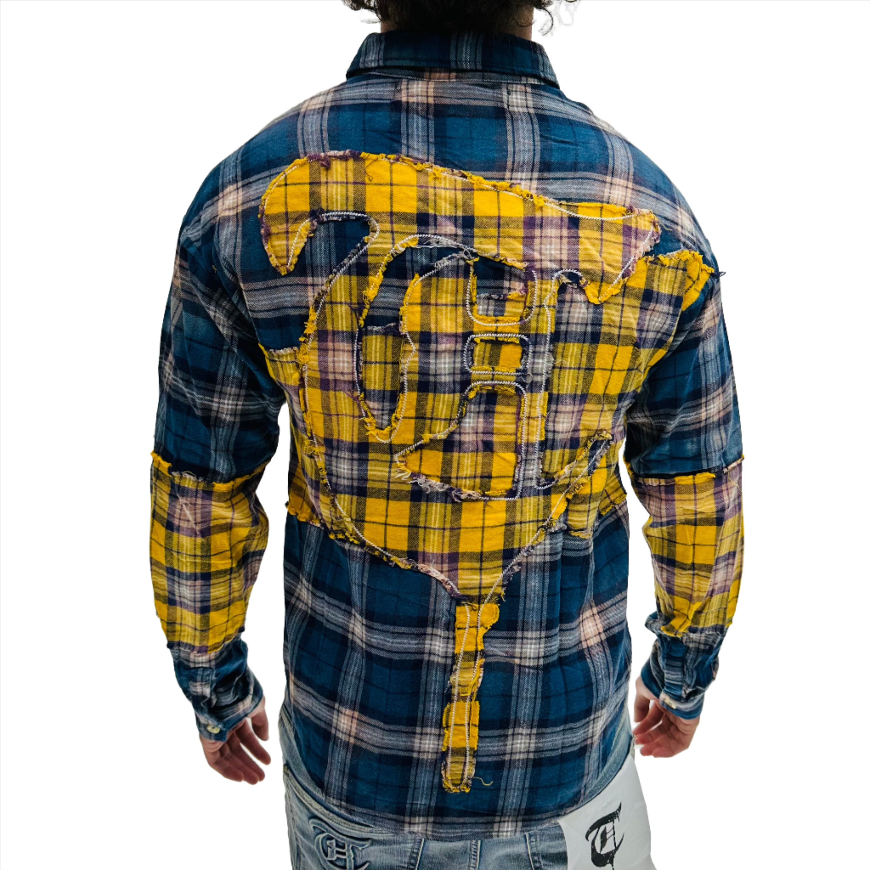 "RIP AND REPAIR WOVEN" Blue/Yellow Button Up