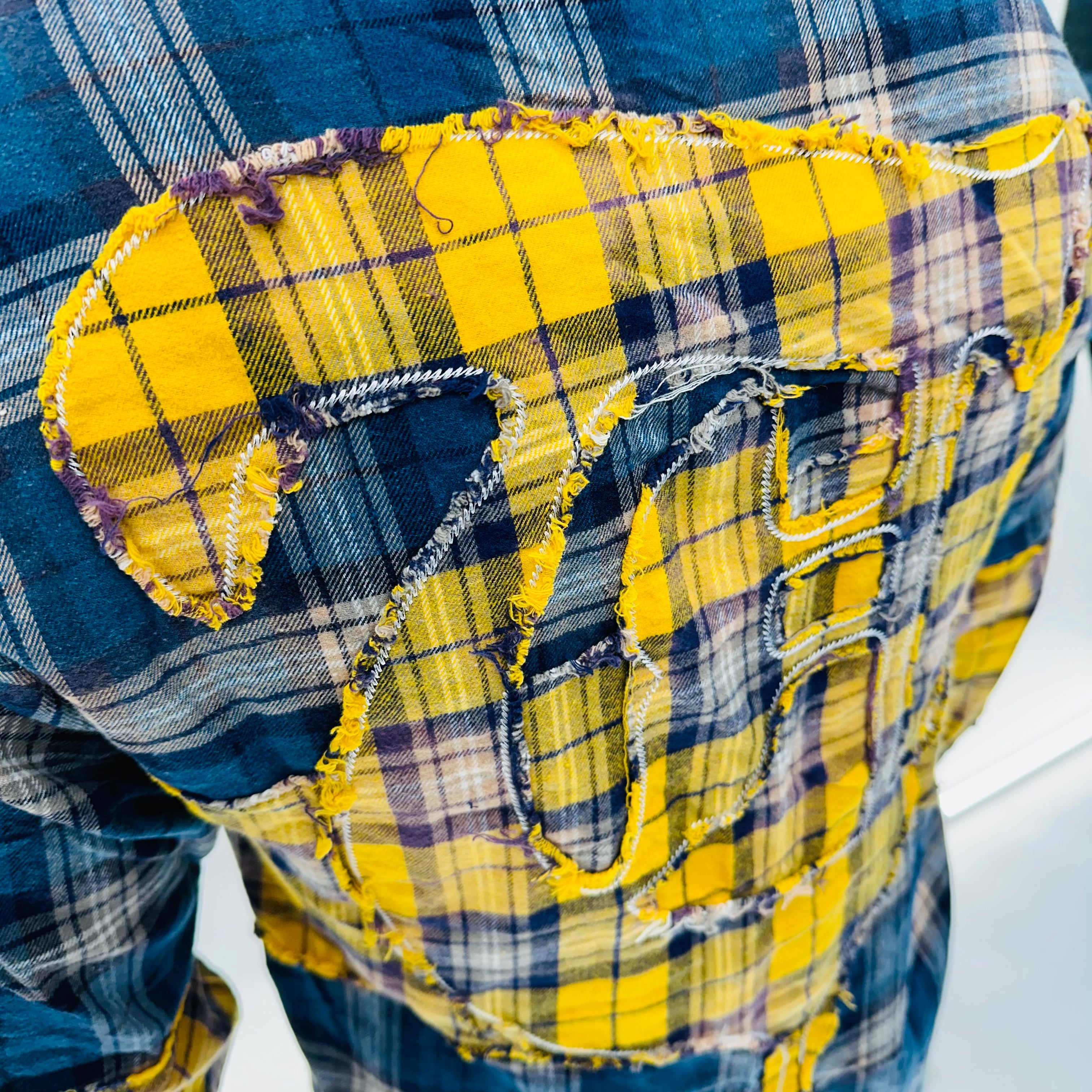 "RIP AND REPAIR WOVEN" Blue/Yellow Button Up