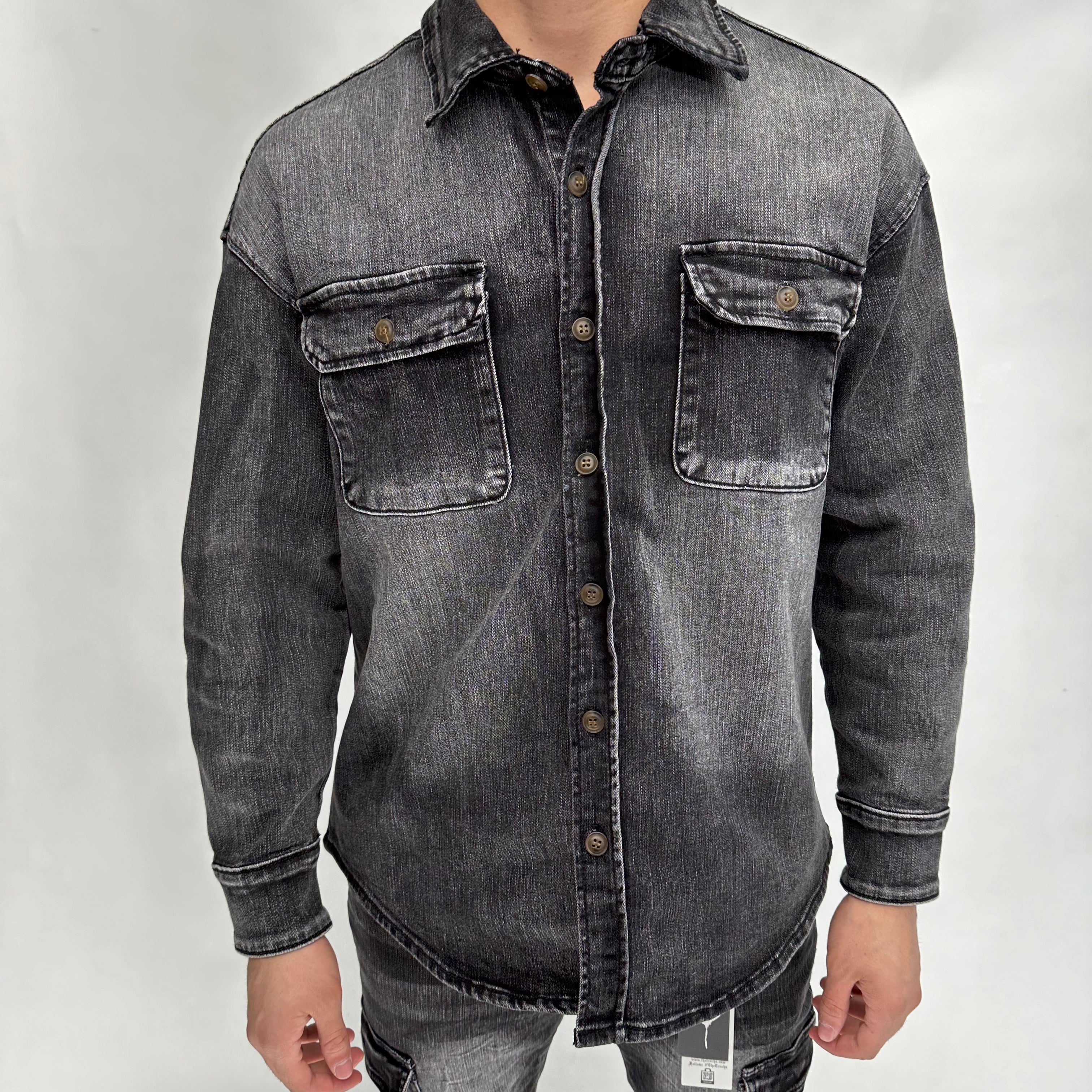 Gray Black Wash "ABU FARAH" Denim Jacket Woven