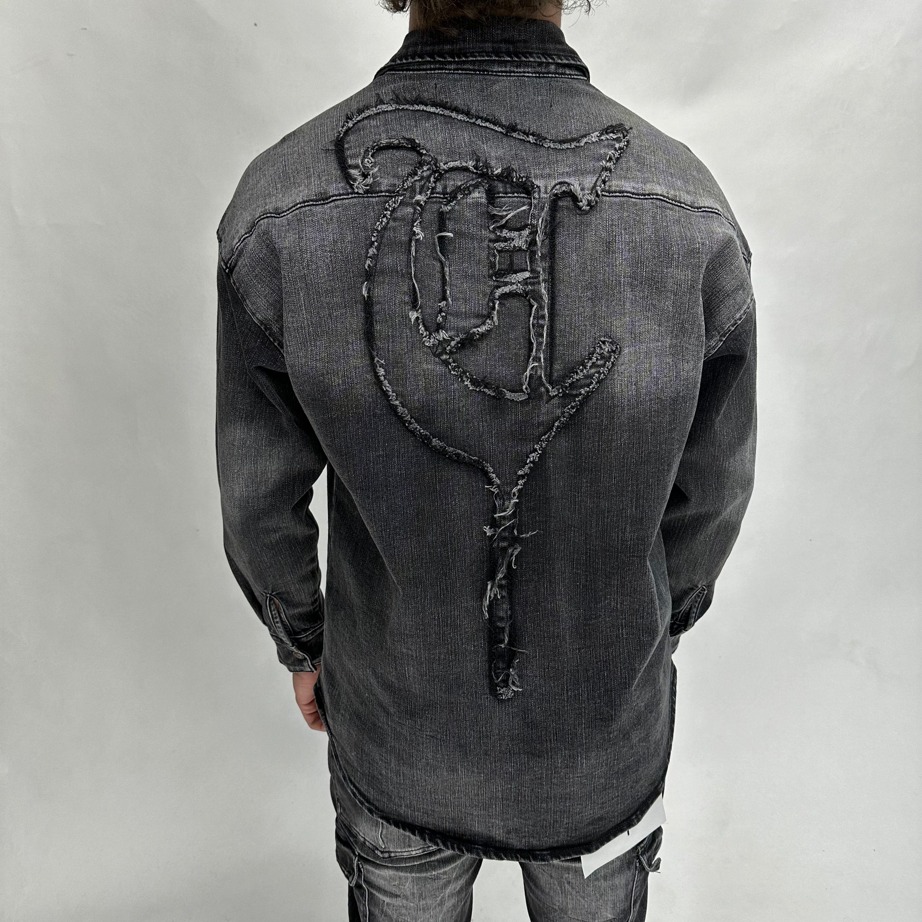 Gray Black Wash "ABU FARAH" Denim Jacket Woven