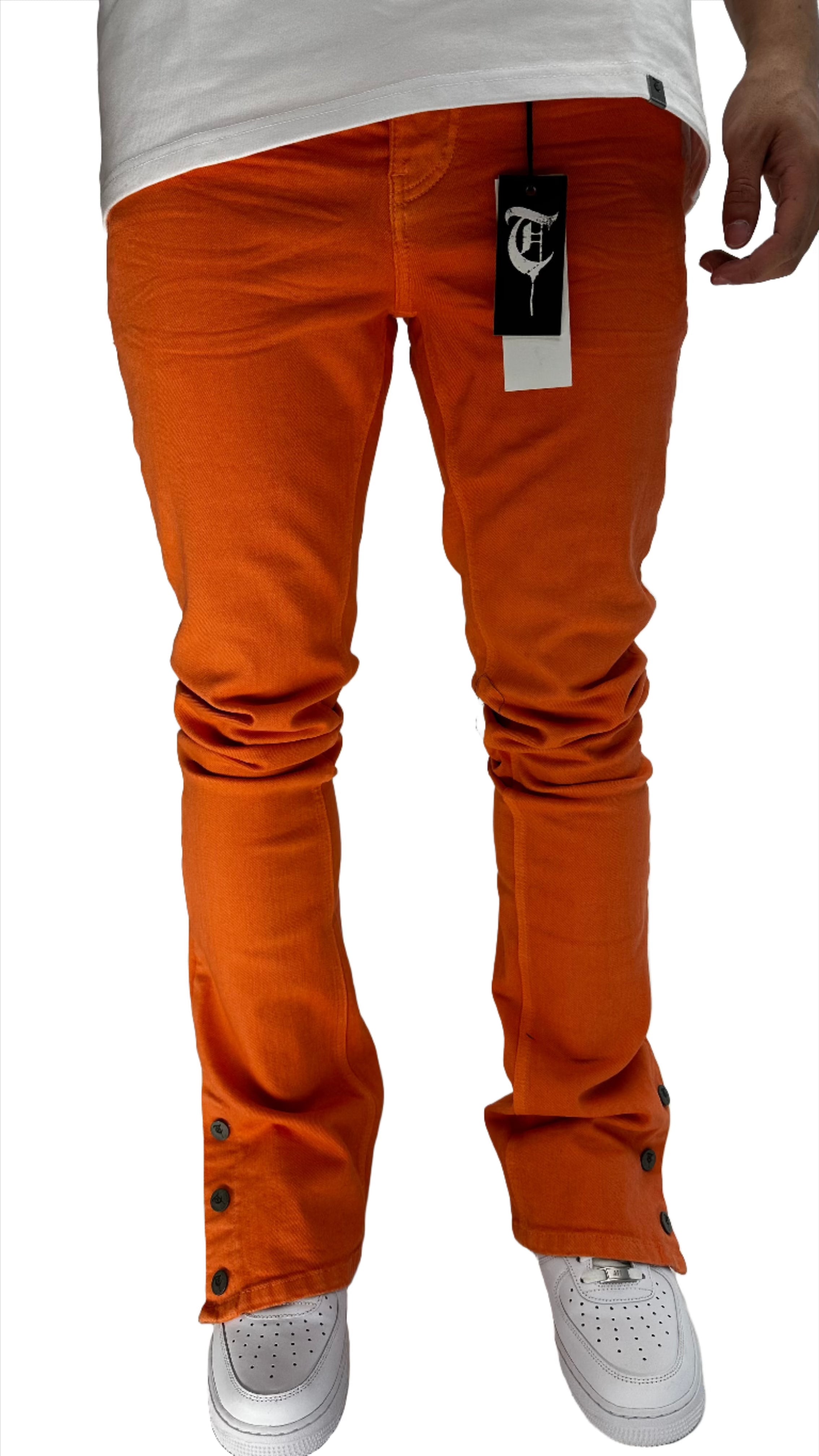 "BUTTON FLY" Orange Stacked Jeans