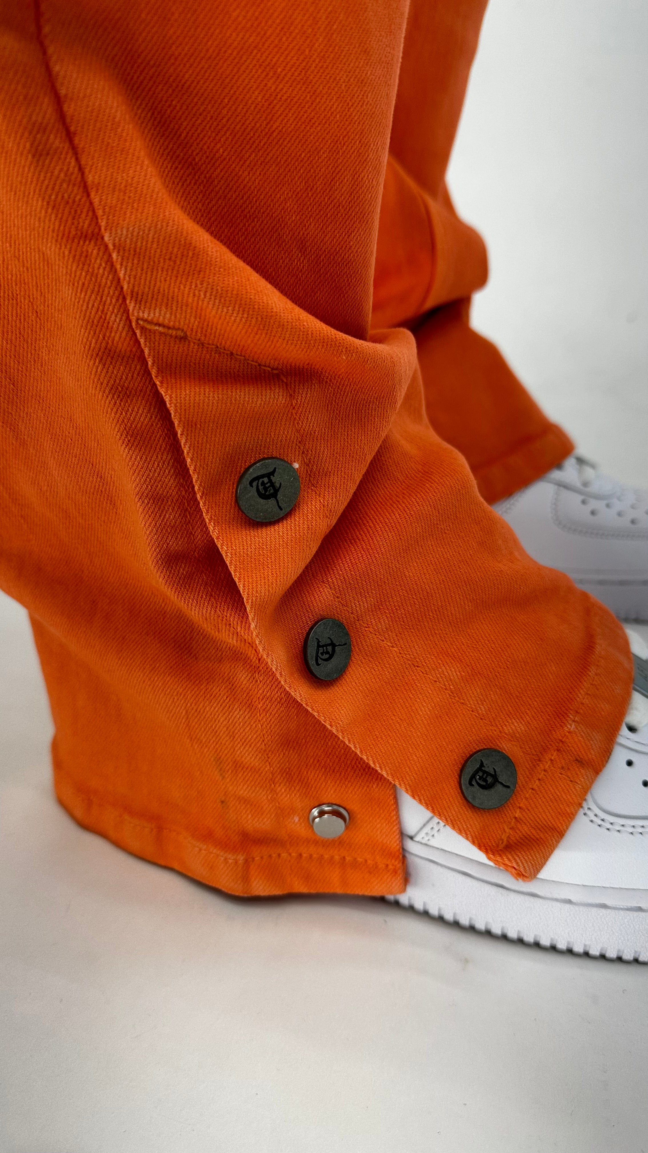 "BUTTON FLY" Orange Stacked Jeans