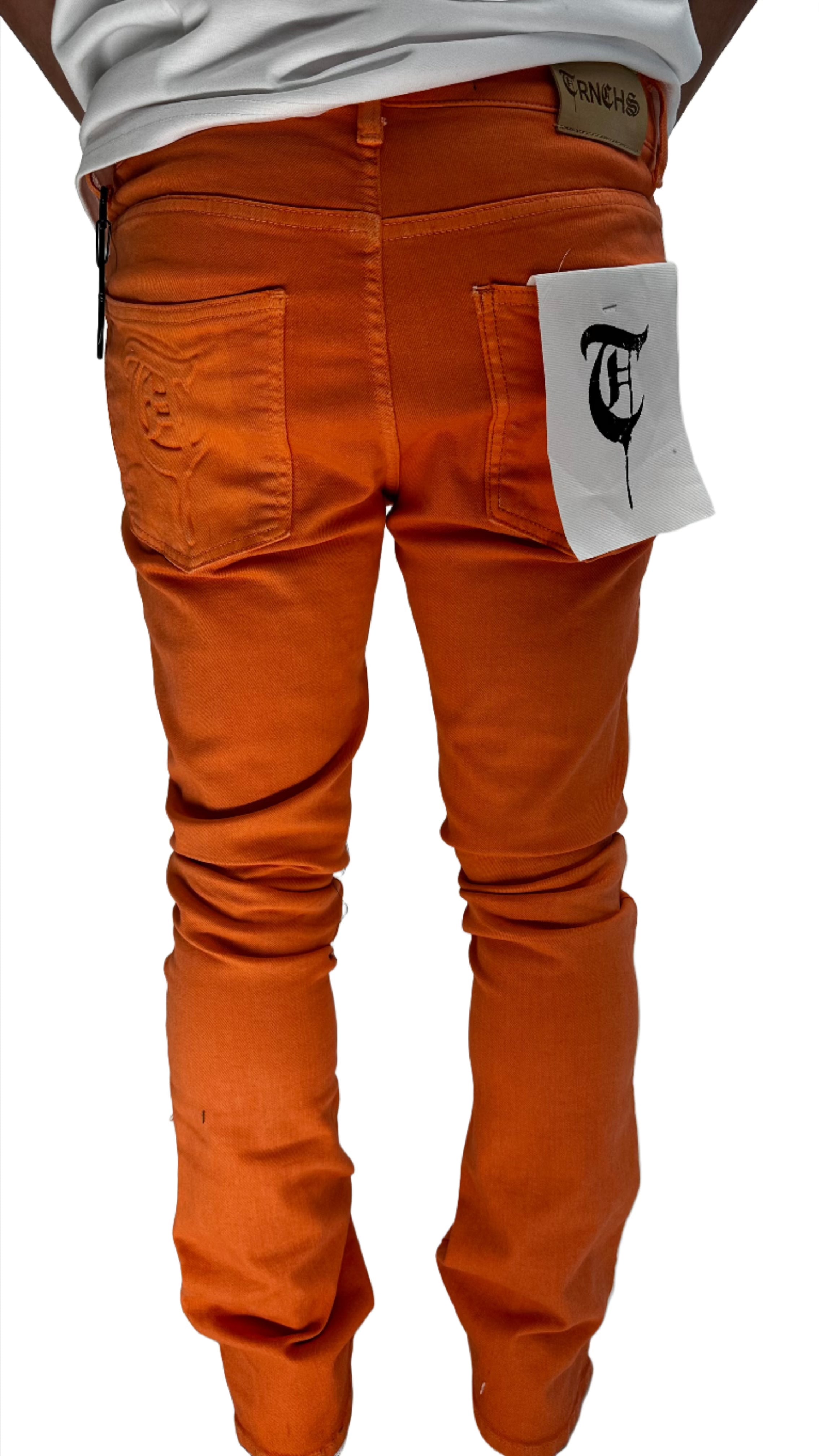 "BUTTON FLY" Orange Stacked Jeans