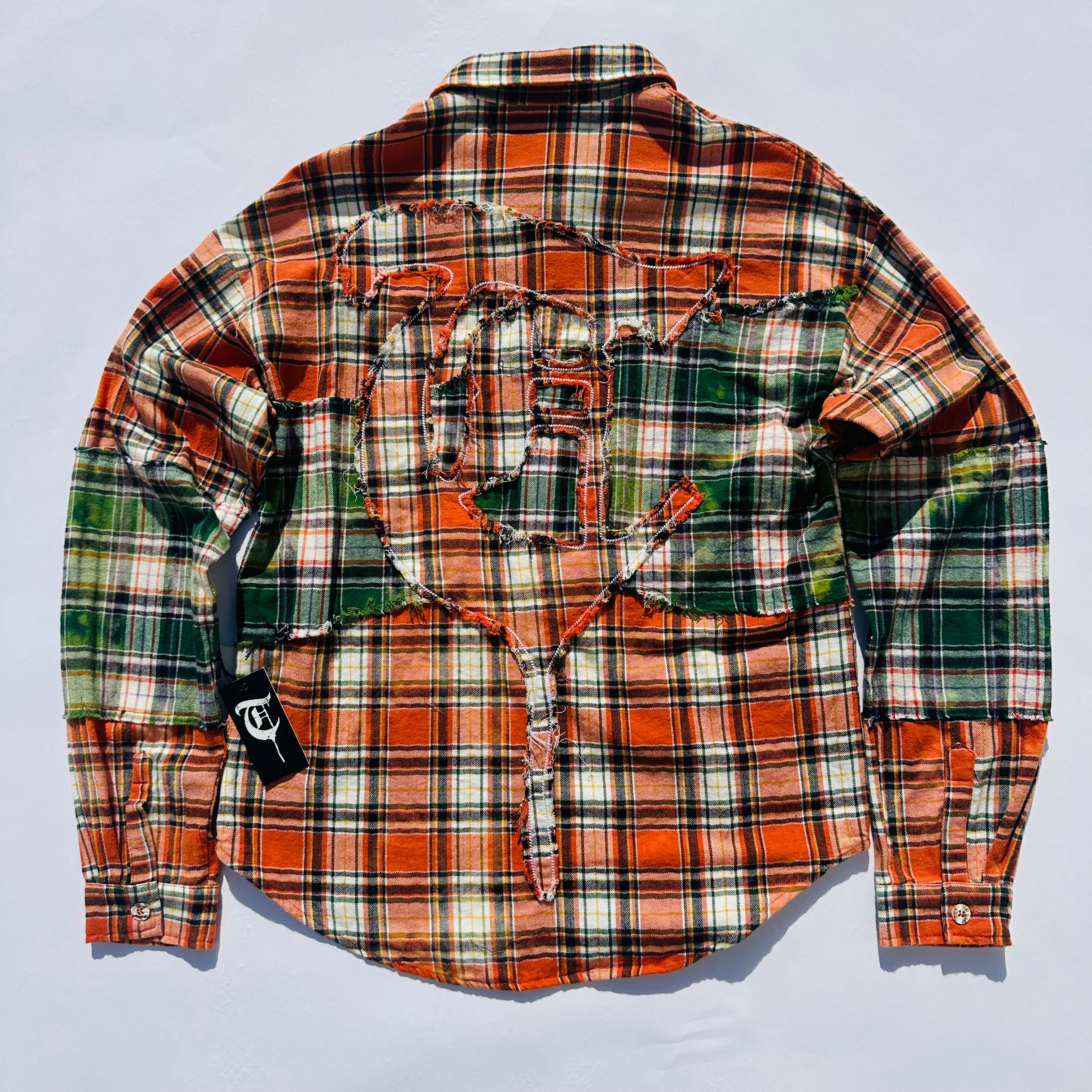 "RIP AND REPAIR WOVEN" Orange/Green Button Up