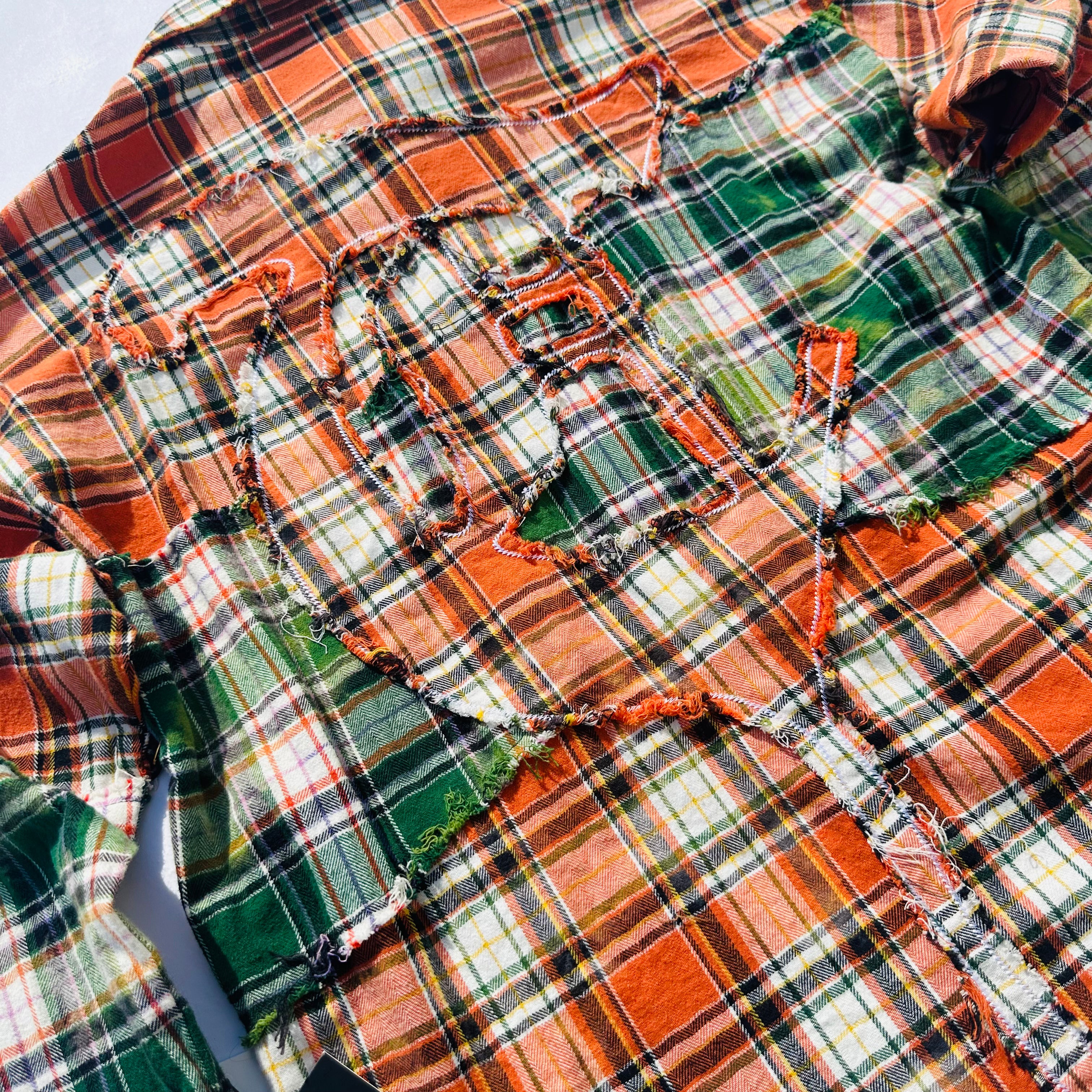 "RIP AND REPAIR WOVEN" Orange/Green Button Up