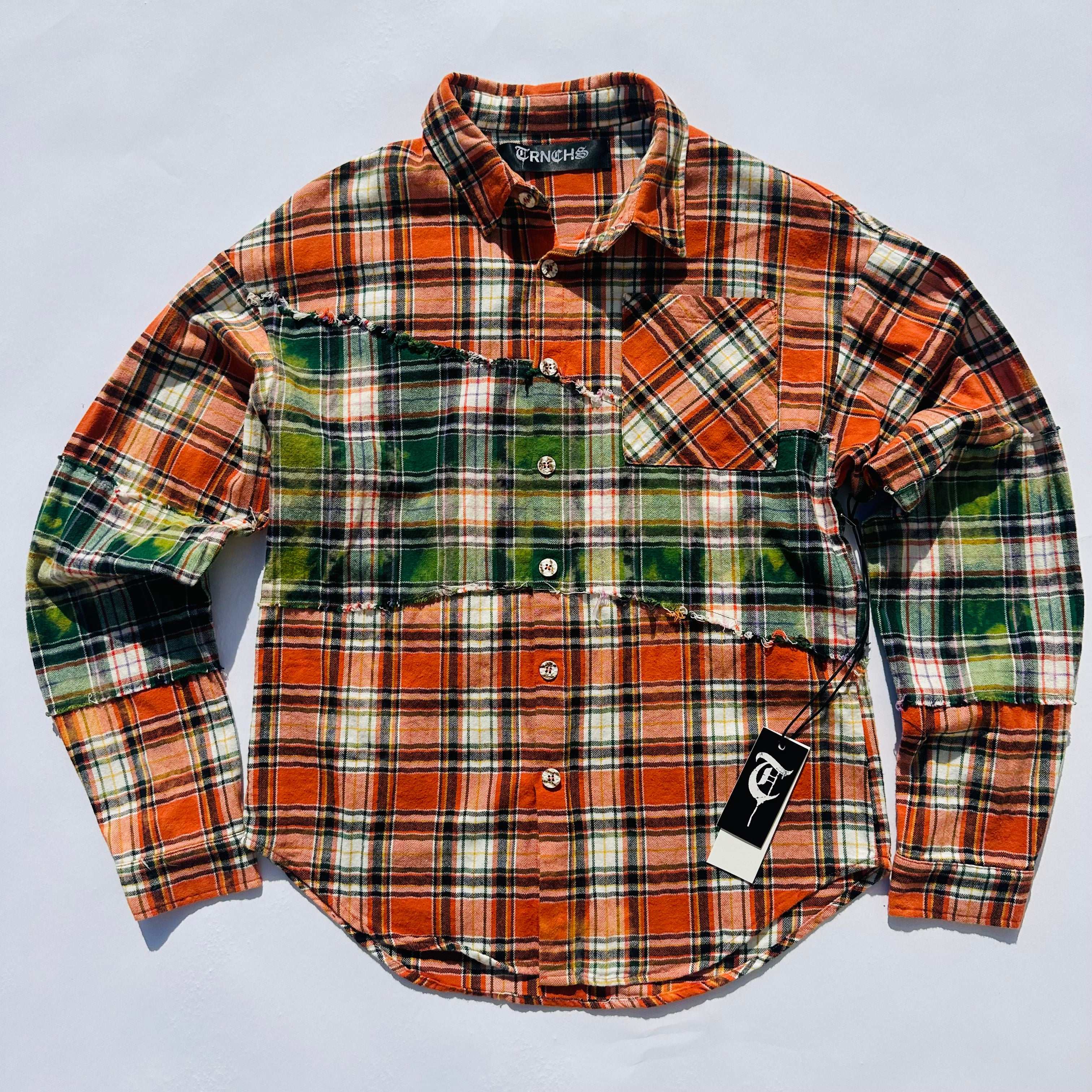 "RIP AND REPAIR WOVEN" Orange/Green Button Up