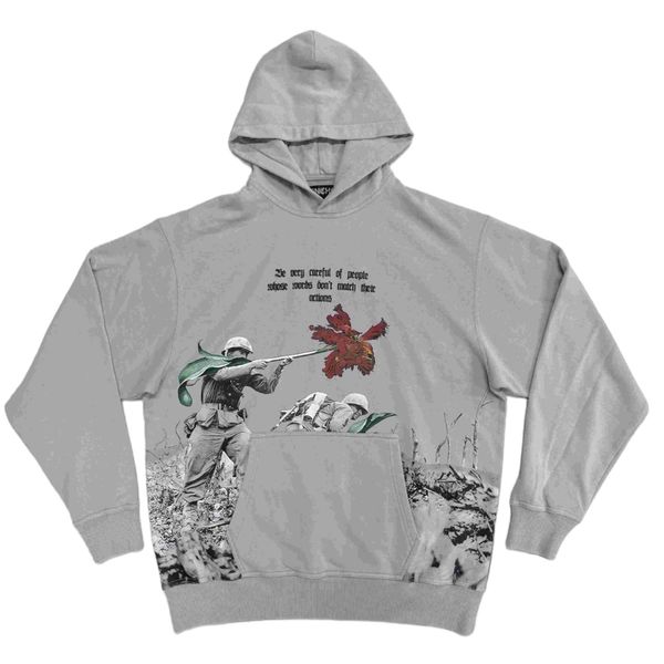 "ACTION & WORDS" Light Grey Hoodie